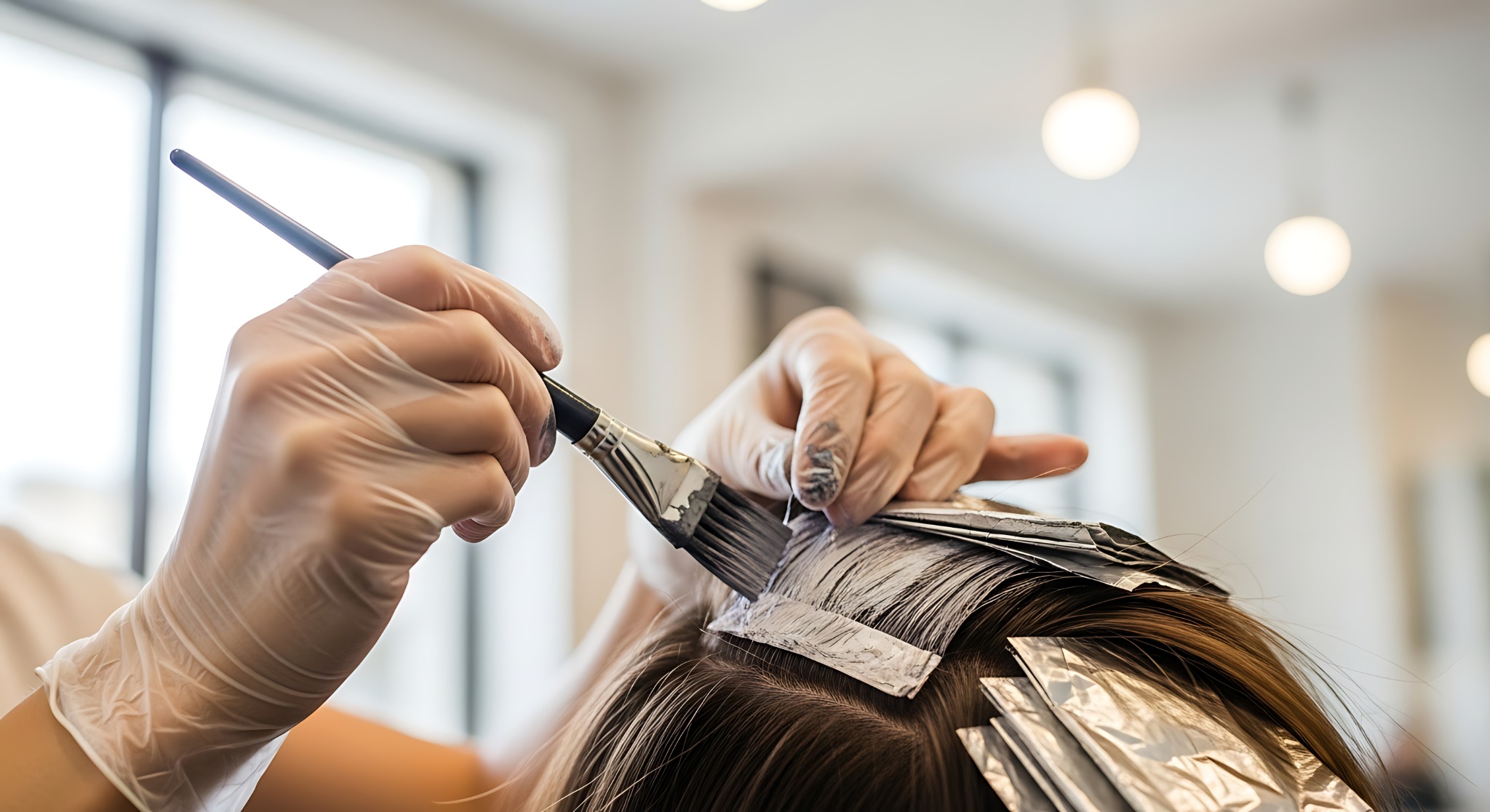 Hair color being applied with foils